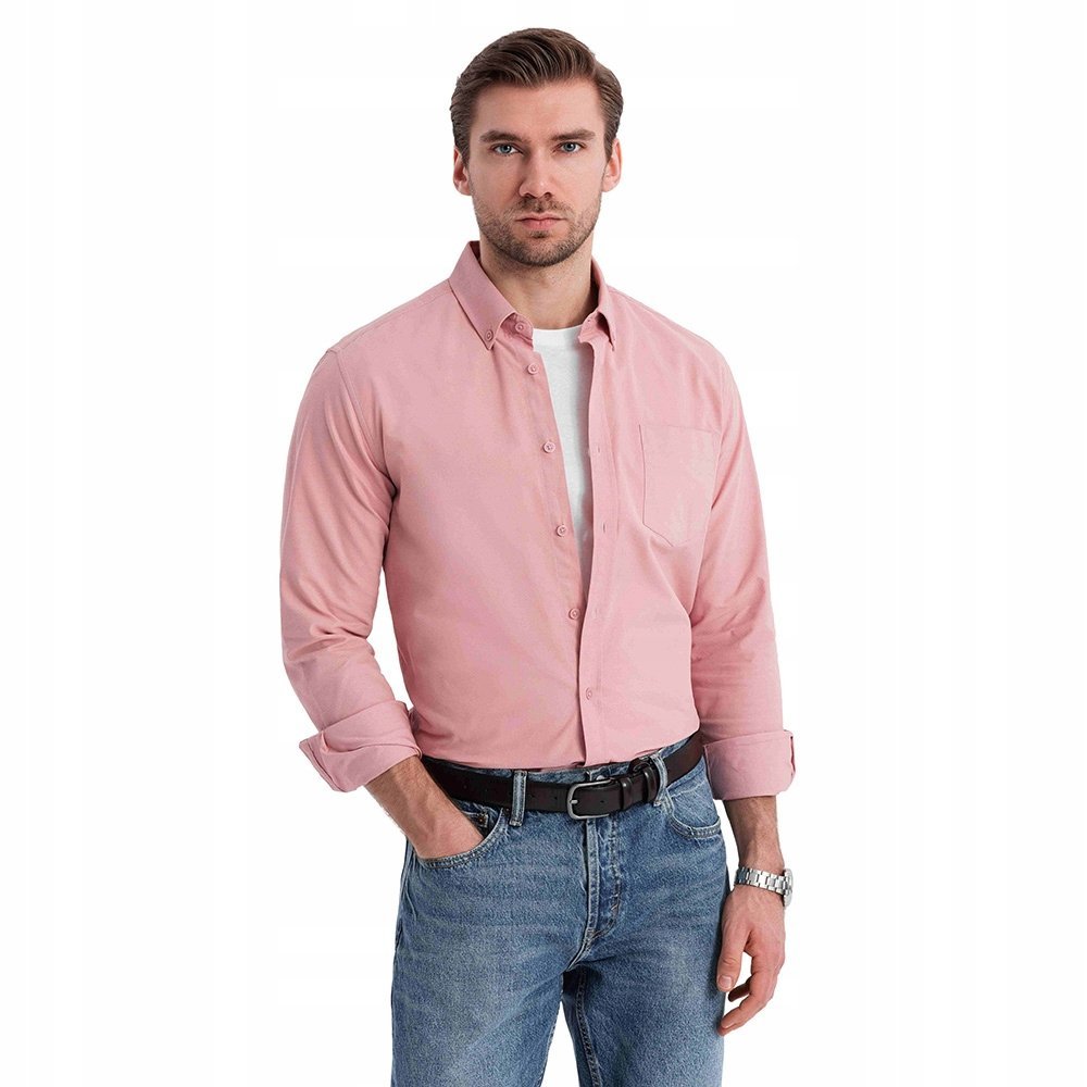 Męska koszula bawełniana REGULAR z kieszenią różowa V3 OM-SHOS-0153 XXL