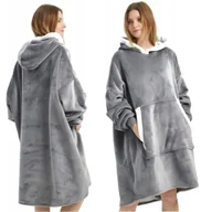 Koce - KOC BLUZA KOCOBLUZA OVERSIZE CIEPŁA GRUBA 2w1 XXL SZARA FUTRZAK Z KAPTUREM - miniaturka - grafika 1