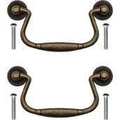 Zawiasy, okucia i inne akcesoria - Opakowanie 2 szt. 100 x 50 mm, antyczne uchwyty do szuflad, składane, z brązu, do drzwi szafek, komód, kuchni, kredensów itp. Styl vintage, retro, wie - miniaturka - grafika 1