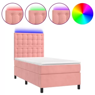Lumarko Łóżko kontynentalne z materacem i LED, różowy aksamit 80x200 cm - Łóżka - miniaturka - grafika 3