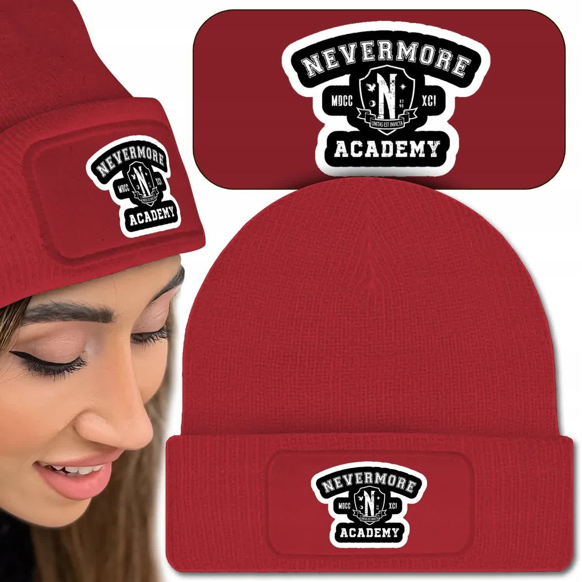 Ciepła Czapka Zimowa Czerwona NEVERMORE ACADEMY Wz