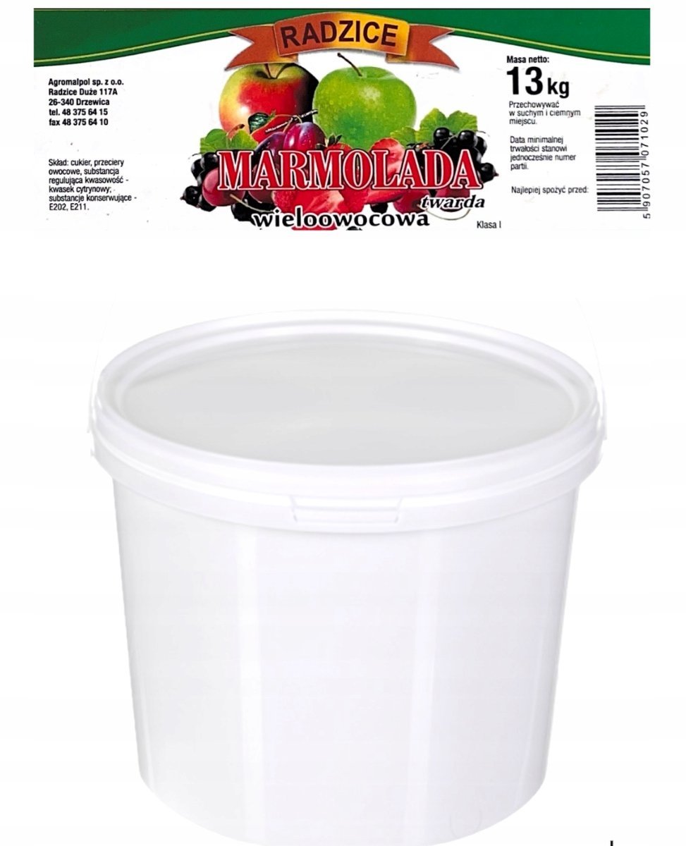 Marmolada wieloowocowa TWARDA BRIX 61 wiadro 13kg półpaleta Radzice