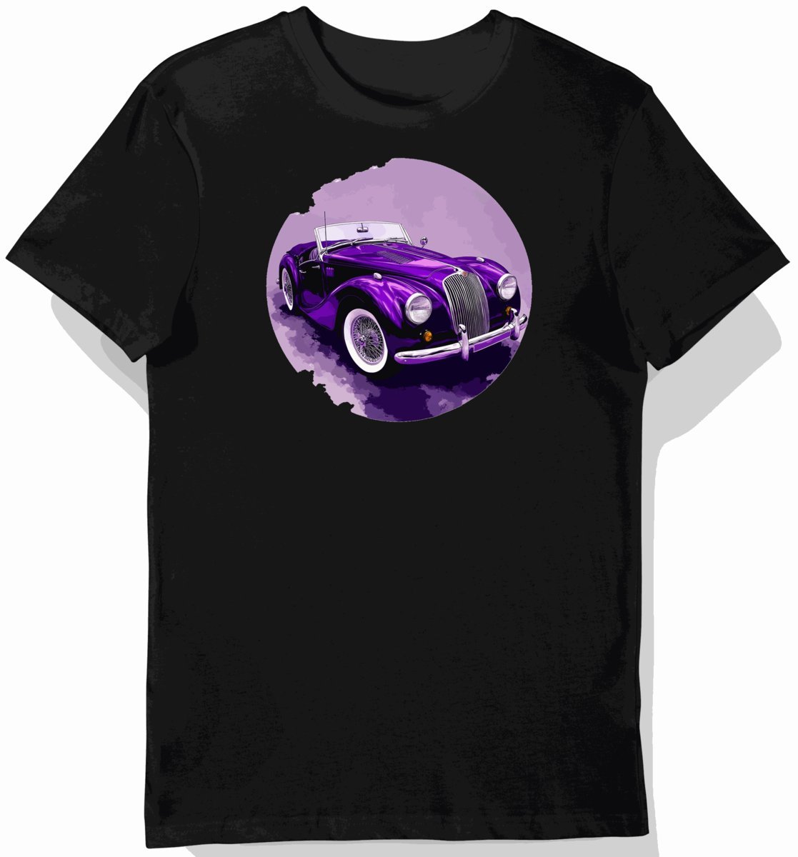 Koszulka męska czarna z motywem fioletowych klasycznych kabrioletów S