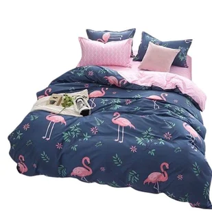 Pościel -Różowe flamingi/ciemno-niebieska/róż -200x220 - 3 cz. - Pościel - miniaturka - grafika 1