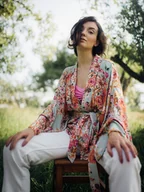 Bluzki damskie - Kimono Flower Turkus SHORT - miniaturka - grafika 1