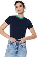 Koszulki i topy damskie - Trendyol Damska koszulka z dzianiny slim fit basic z okrągłym dekoltem, granatowy, L - miniaturka - grafika 1