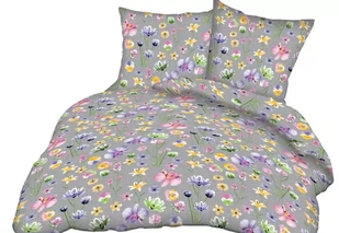 Pościel Z Kory 100% Bawełna 160X200 Wzór Kwiaty Na Szarym Tle - Pościel - miniaturka - grafika 1