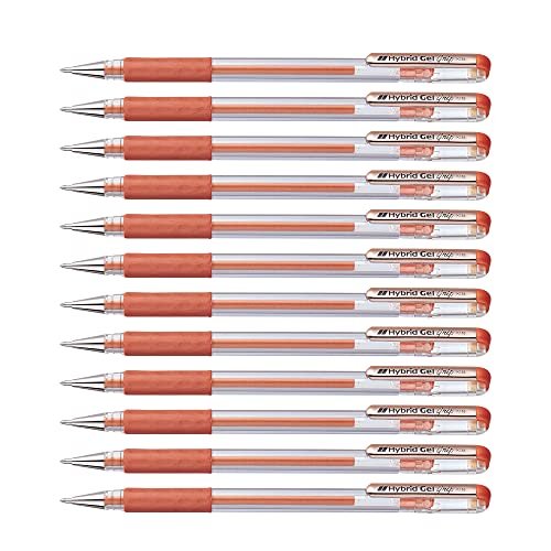 Pentel - Długopis żelowy z okrągłym uchwytem 0,6 mm, czarna linia 0,3 mm, brązowy kolor 12 sztuk