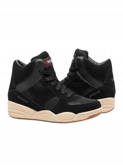 SKECHERS BOTKI SPORTOWE CZARNE Z BEŻOWĄ PODESZWĄ SKÓRZANE 35 3DA