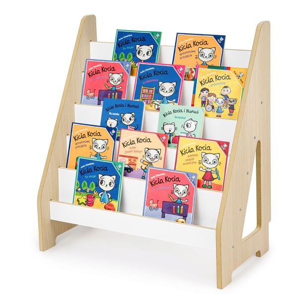 Biblioteczka Montessori Regał na Książki Zabawki dla Dzieci Duży Dąb Biały