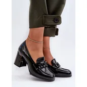 Półbuty damskie - S.Barski Półbuty damskie na słupku lakierowane Black czarne - miniaturka - grafika 1