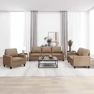Sofy i kanapy - Lumarko 3-osobowa sofa z poduszkami, cappuccino, sztuczna skóra  - miniaturka - grafika 1