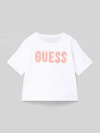 Koszulki dla dziewczynek - T-shirt z napisem z logo - miniaturka - grafika 1