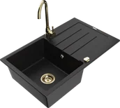 Zlewozmywaki z baterią - Mexen Bruno zlewozmywak granitowy 1-komorowy z ociekaczem i baterią kuchenną Telma, czarny - 6513-77-670200-50 - miniaturka - grafika 1