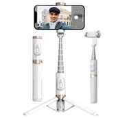 Selfie stick - Selfie stick kijek do zdjęć tripod statyw pilot Bluetooth 73cm (Biały + złoty) - miniaturka - grafika 1