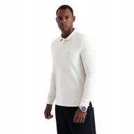 Koszulki męskie - Strukturalny longsleeve męski polo z naszywką biały V2 OM-POLS-0131 S - miniaturka - grafika 1