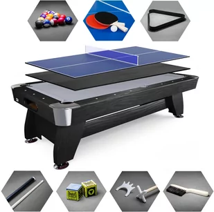 Stół bilardowy spływowy Vip Extra 8 FT czarno szary z nakładką ping-pong blat - Stoły bilardowe i akcesoria - miniaturka - grafika 1