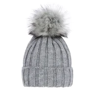 Czapki damskie - Czapka Zimowa z Pomponem Damska - Szara - miniaturka - grafika 1