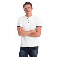 Koszulki męskie - Koszulka męska polo bez kołnierzyka biała V1 OM-TSCT-0156 M - miniaturka - grafika 1