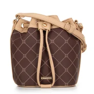 Torebki damskie - Torebka typu worek z ekoskóry w monogram brązowa - miniaturka - grafika 1