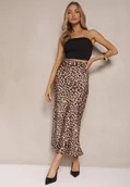 Spódnice - Brązowa Spódnica High Waist ze Zwierzęcym Printem i Gumką w Talii Dimella - miniaturka - grafika 1
