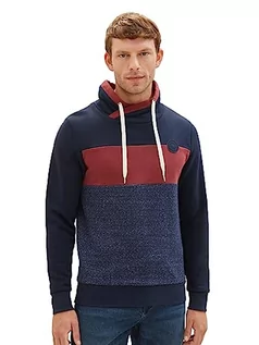 Bluzy męskie - Męska bluza z kapturem TOM TAILOR z blokami kolorów, 32220-palona bordowa czerwień, L - grafika 1