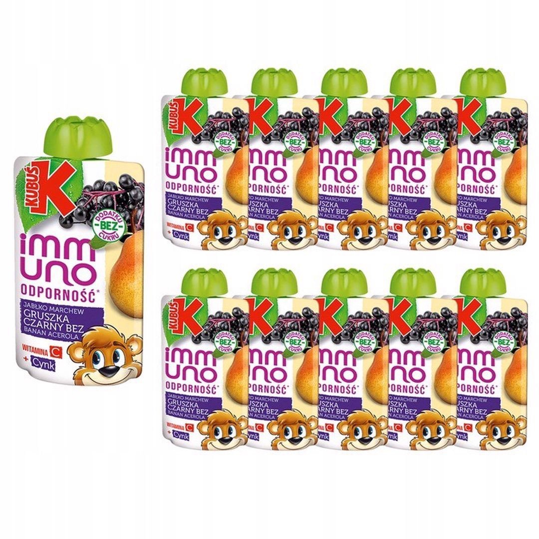 KUBUŚ Immuno Odporność Mus Gruszka Czarny Bez 100g x 10 sztuk