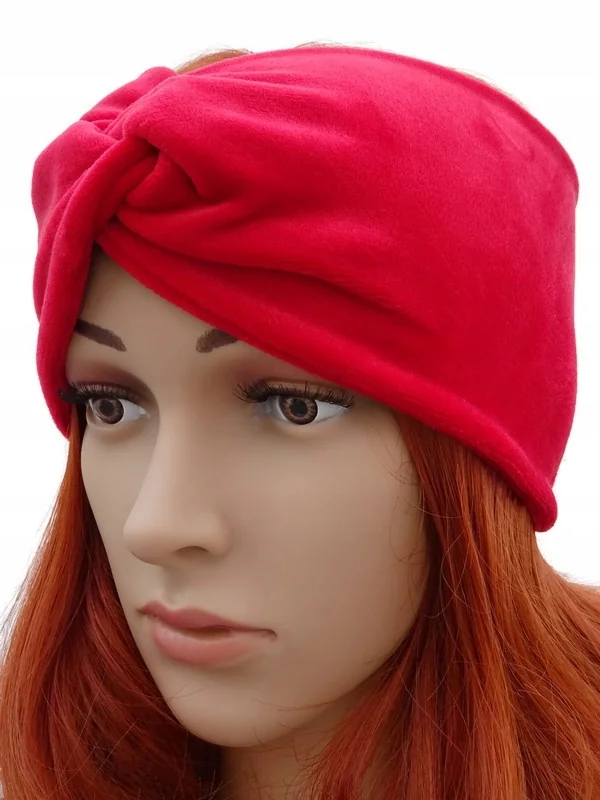 Opaska welur turban pleciona przeplatana czerwona