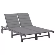 Leżaki ogrodowe - vidaXL 2-osobowy leżak ogrodowy z poduszkami, szary, drewno akacjowe 3061390 - miniaturka - grafika 1