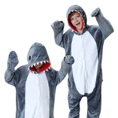 Stroje karnawałowe - Piżama Onesie Kigurumi Kostium Przebranie Ciemno Niebieski Rekin Dzieci 95 - 105cm - miniaturka - grafika 1