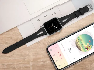 Pasek Leather Strap Alogy skóra do Apple Watch 42/44/45/49mm Czarny - Selfie stick - miniaturka - grafika 5