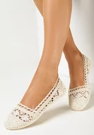 Baleriny - Beżowe Ażurowe Balerinki z Koronką Ziel - miniaturka - grafika 1
