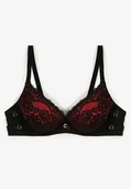 Biustonosze - Czarno-Czerwony Koronkowy Biustonosz Push-Up Regulowanych Ramiączkach Yloena - miniaturka - grafika 1