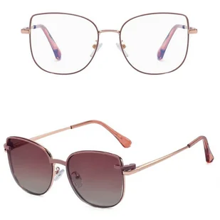 2w1 Okulary damskie do komputera + nakładka przeciwsłoneczna na magnes Clip-On 25162E brudny róż/złoty - Okulary korekcyjne, oprawki, szkła - miniaturka - grafika 1
