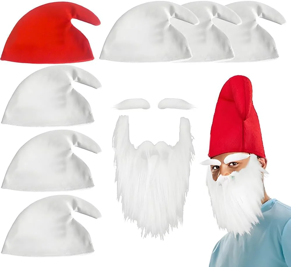 CZAPKA KRASNALA 8 SZTUK BRODA BRWI CZAPKI ŚMIESZNE PRZEBRANIE BAL