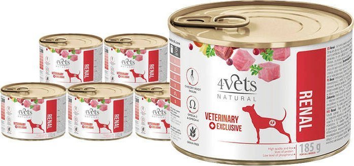 Mokra karma weterynaryjna dla psa z niewydolnością nerek 4Vets Natural Renal zestaw 6 x 185 g
