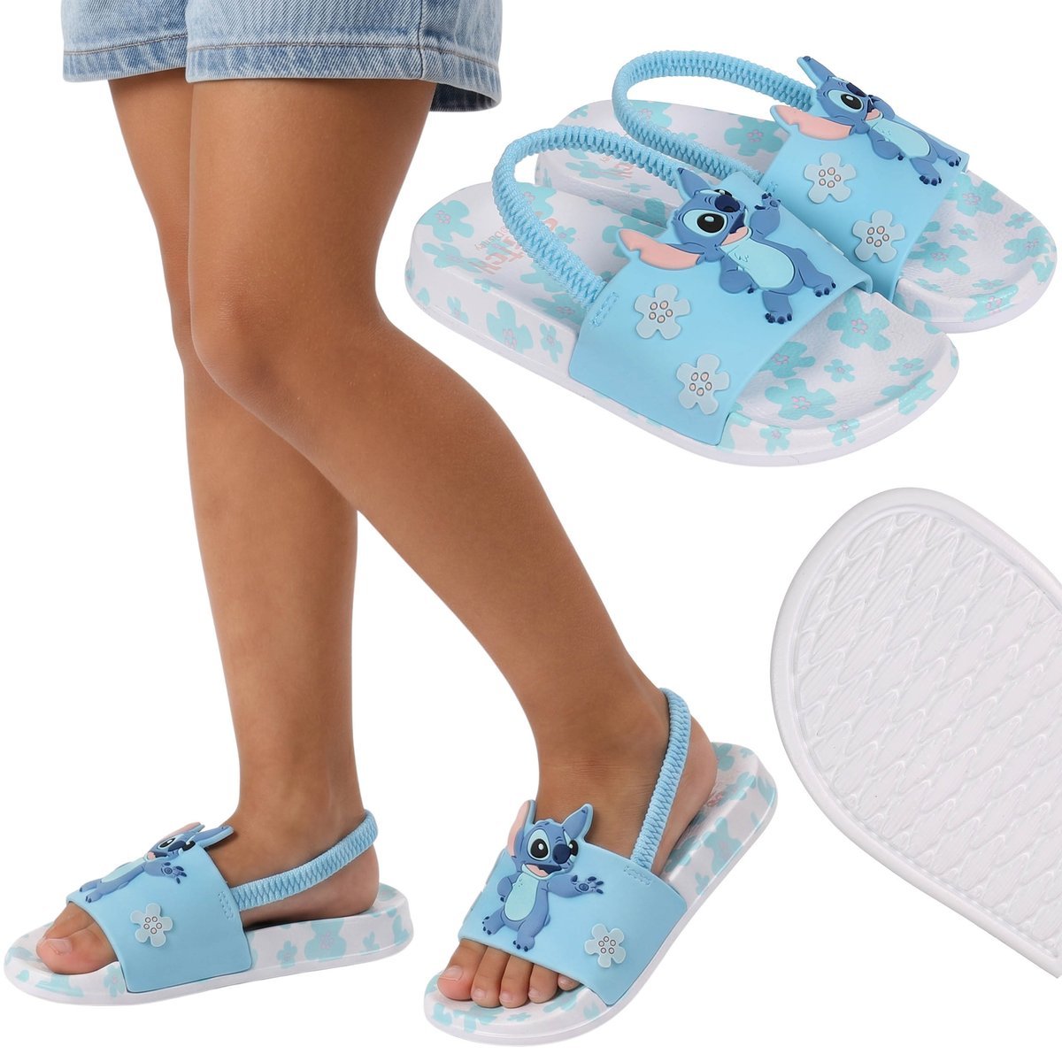 DISNEY Stitch ANTYPOŚLIZGOWE klapki basenowe DLA DZIECI, sandałki plażowe Z GUMKĄ 25-26 EU