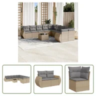 Sofy ogrodowe - The Living Store 11-cz. zestaw mebli ogrodowych z poduszkami - beżowy - polirattan - Sofa Ogrodowa - miniaturka - grafika 1