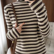 Swetry damskie - TEMU Kobiecy Elegancki Gruby Sweter - Miękki Długi Rękaw, Golfowy Pulower, Luźny Krój na Zimę do Warstwowania, Biuro, Imprezy, Codzienne Stylizacje - - miniaturka - grafika 1