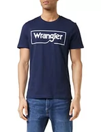 Koszulki męskie - Wrangler Koszulka męska z logo ramki, granatowy, S - miniaturka - grafika 1