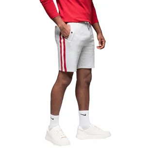 Męskie szorty dresowe z lampasami szary melanż Ombre OM-SRSK-0156 V1 r. XXL - Spodenki męskie - miniaturka - grafika 1