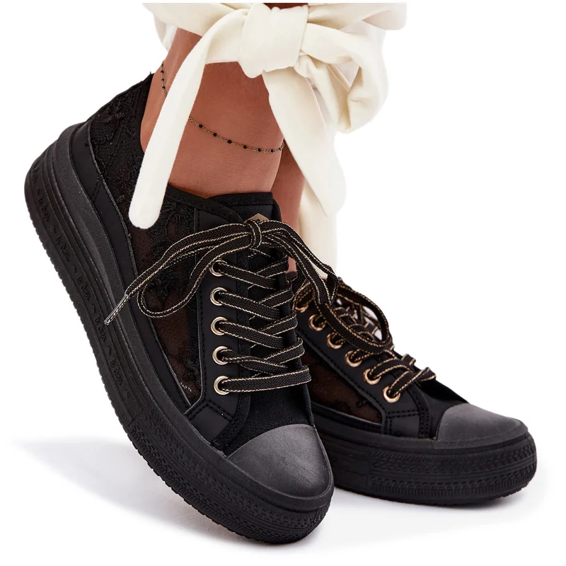 Trampki Damskie Z Koronką Na Platformie Lee Cooper LCW-26-44-4479 Czarne 37