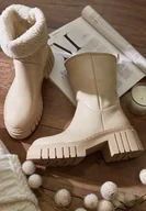 Botki damskie - Beżowe Botki na Grubej Podeszwie Crowder - miniaturka - grafika 1