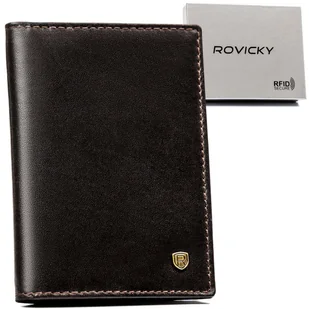 Męskie etui na karty i dokumenty ze skóry naturalnej ROVICKY eleganckie brązowe na prezent pionowe bez zapięcia antykradzieżowe ochrona RFID STOP - Etui na dokumenty i karty - miniaturka - grafika 1
