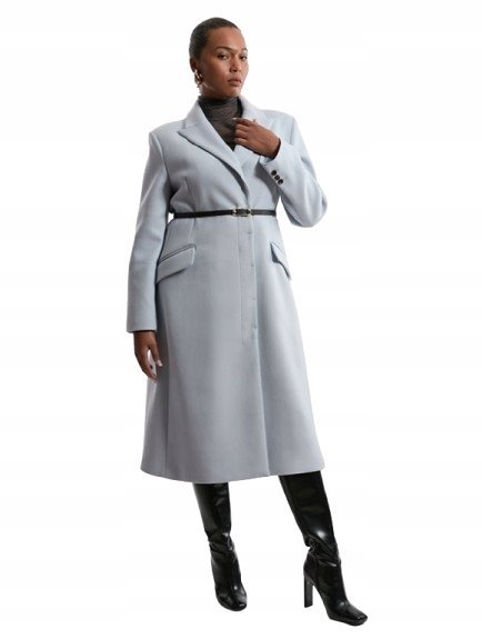 Karen Millen Plus Size Płaszcz Klasyczny z Klapami i Paskiem 46 B1c