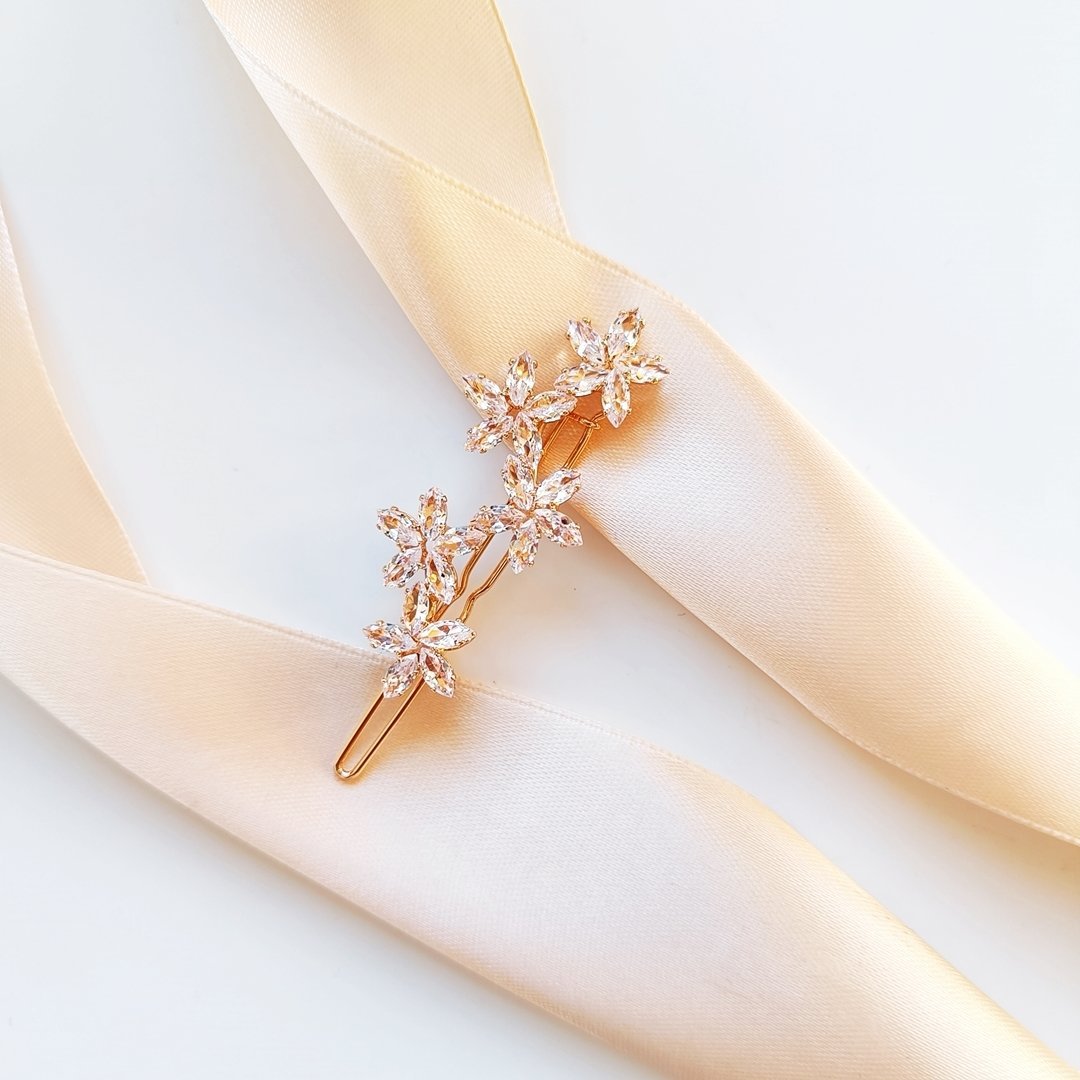 ZŁOTA ozdoba do włosów kwiaty z kryształków błyszcząca BOHO glam swarovski