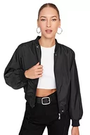 Kurtki damskie - Trendyol Damska kurtka zimowa z okrągłym kołnierzem, jednokolorowa, oversize, czarna, XS, Czarny - miniaturka - grafika 1