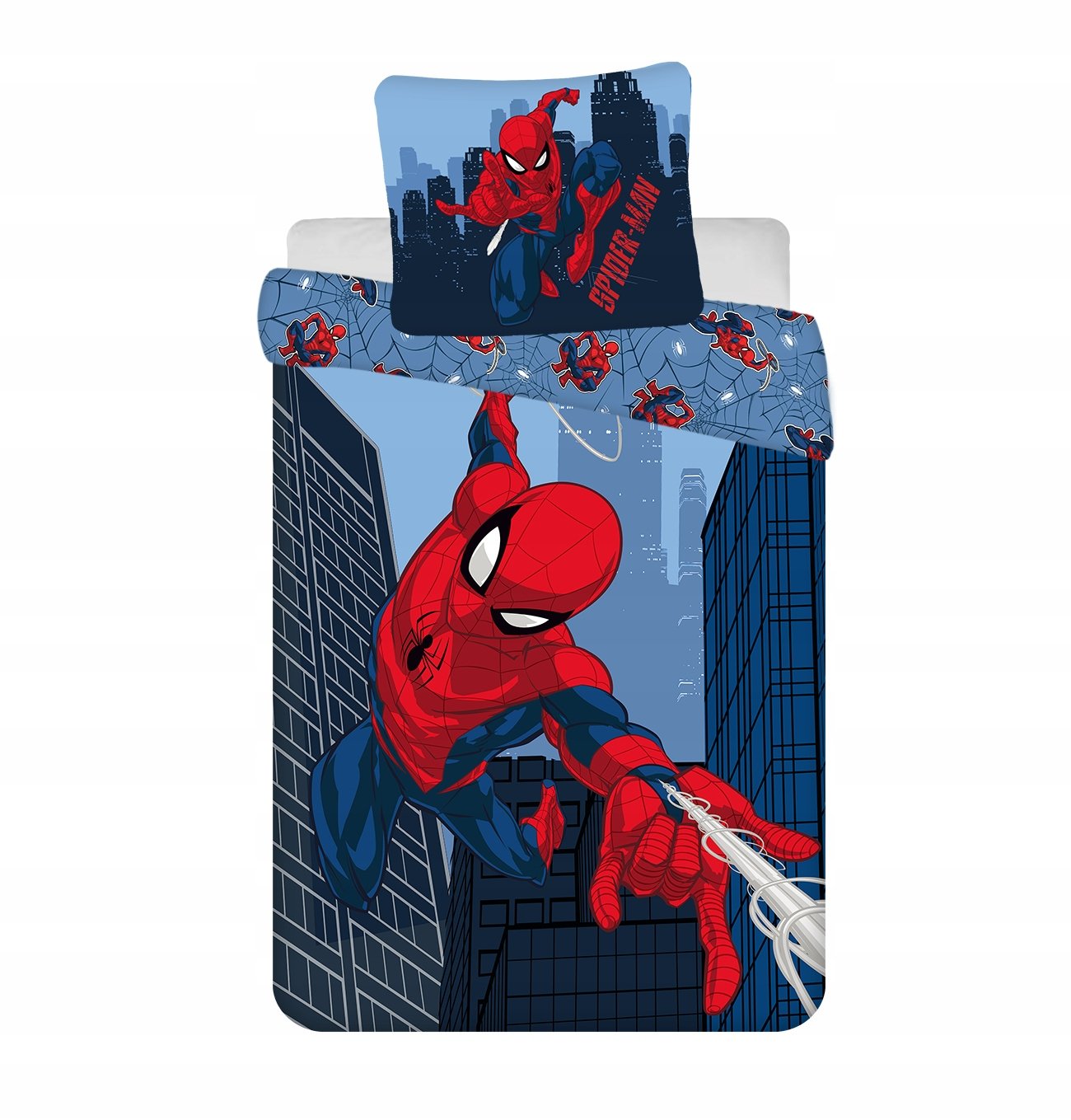 Pościel bawełniana 160x200 Spider-Man Blue 08 niebieska poszewka