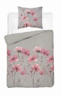 Pościel - Pościel satynowa 140x200 szara z różowymi kwiatami – Satin Stories - miniaturka - grafika 1