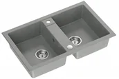 Zlewozmywaki - DENZEL 120 Steingran granitowy szary 2-komorowy z/o  78x48x17,5) z syfonem i zaślepką - miniaturka - grafika 1